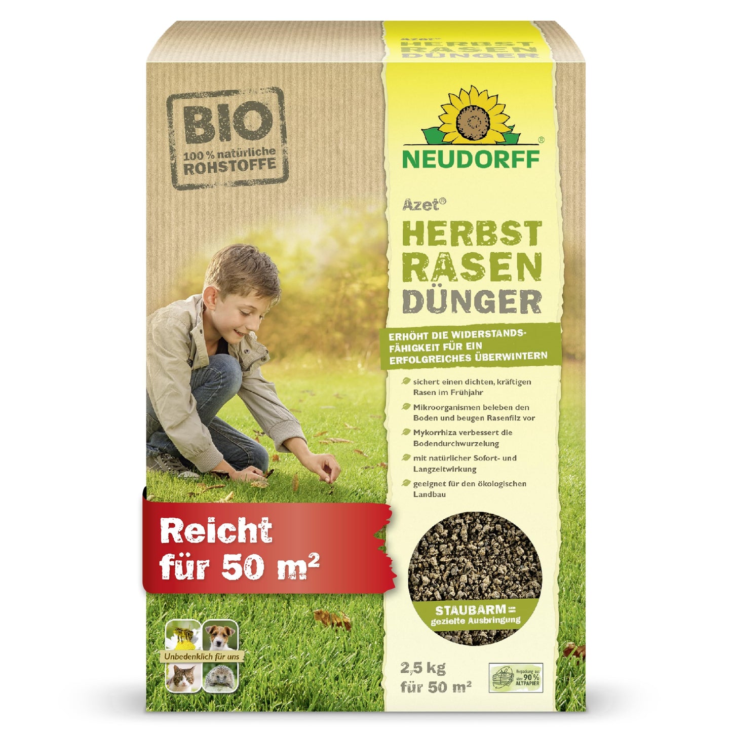 Rudens zāliena mēslojums Neudorff Azet 2,5 kg 50 m², organisks ar kāliju