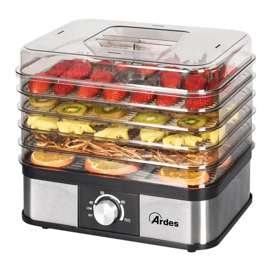 ARDES - AR1K15 pārtikas žāvētājs augļiem, dārzeņiem un sēnēm, ātra žāvēšana, 5 mazgājamas plaukti, regulējama temperatūra, 245 W, plastmasa