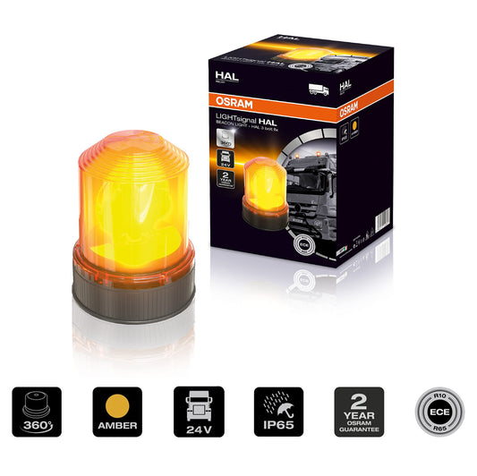 OSRAM LIGHTsignal HALOGEN BEACON LIGHT, 360° apgaismojums, dzeltenā signāllampa, ceļu apstiprināta brīdinājuma lampa kravas automašīnām un komerctransportam ar 3 skrūvju stiprinājumu