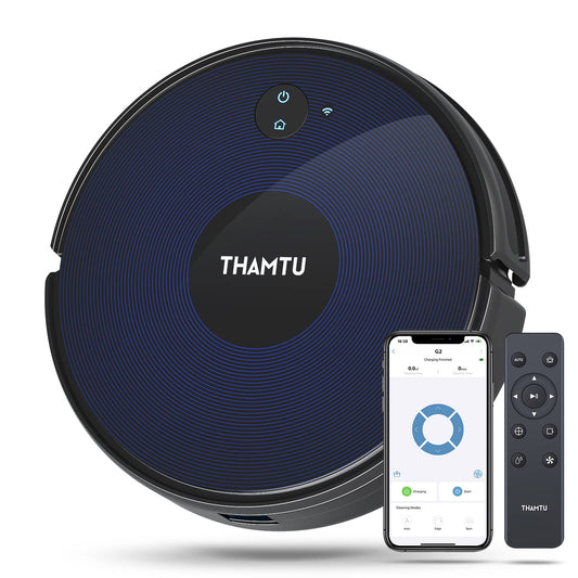 Thamtu G2 robotizētais putekļsūcējs - slaucīšanas funkcija, mati nesapinās, automātiska uzlāde, saderīgs ar Alexa un Google Assistant.