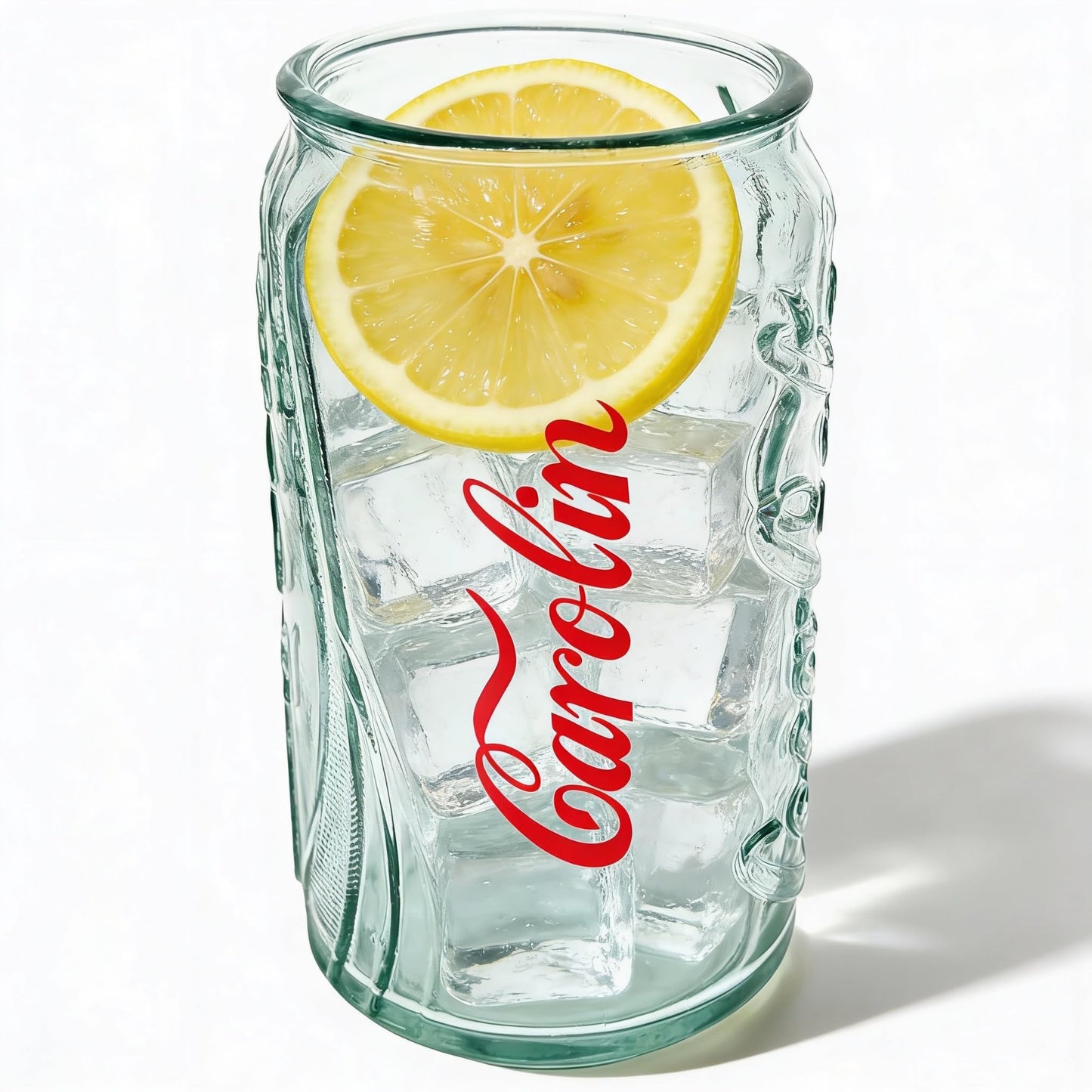 Personalizējama Coca-Cola glāze Herz & Heim® ar vārdu, retro dizains skārdenes formā, 100 % pārstrādāts stikls, roku darbs Spānijā, 300 ml, 6x12 cm