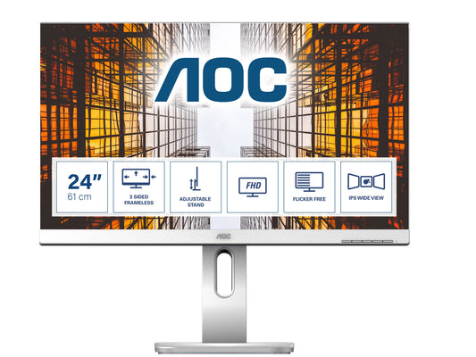 AOC X24P1/GR - 24" WUXGA monitor, height adjustable, 1920x1200, 60Hz, VGA, DVI, HDMI, DisplayPort, USB hub, gray
