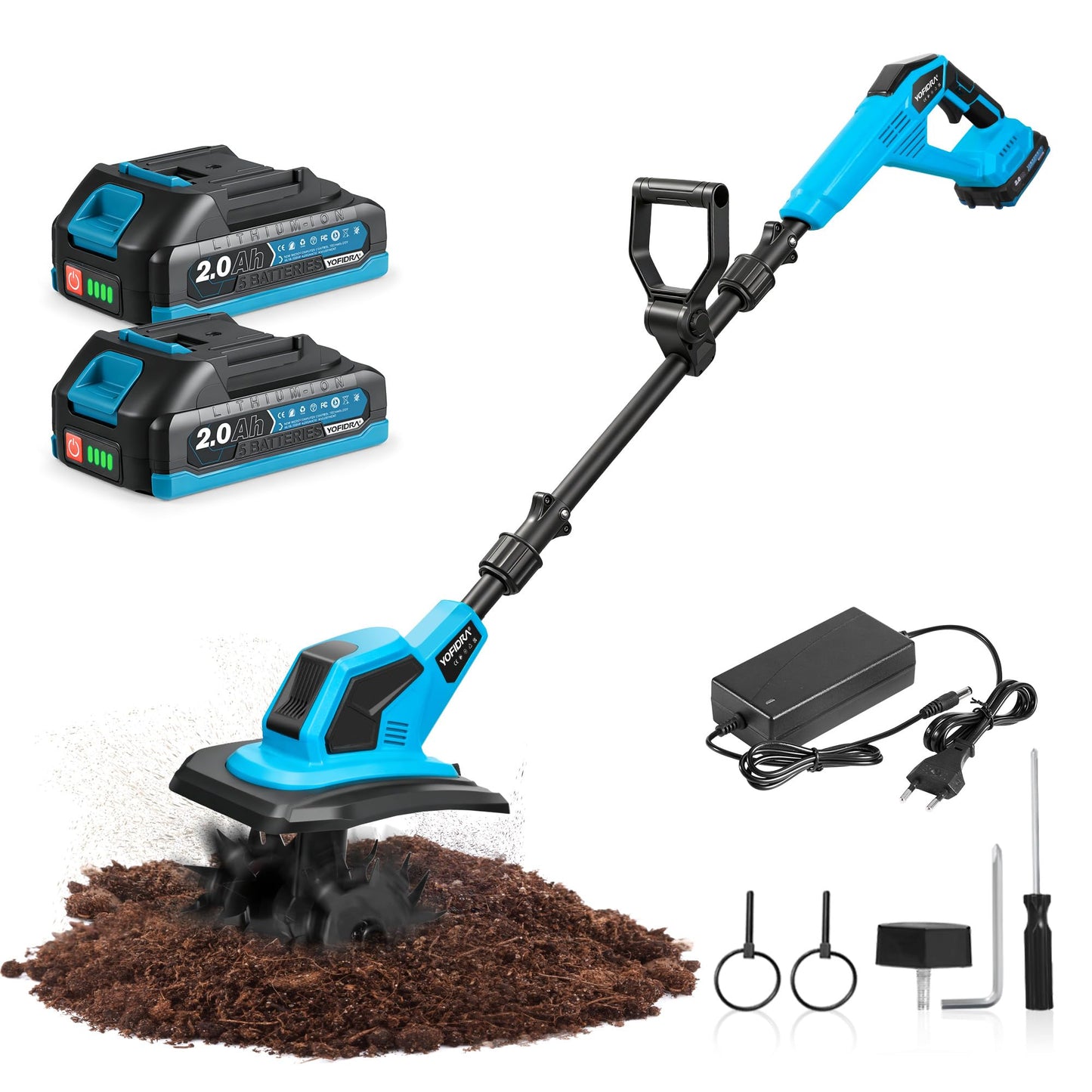 Akumulatora augsnes frēze Yofidra 600W | 23cm darba platums | 2x2000mAh akumulatori | saderīga ar Makita 18V