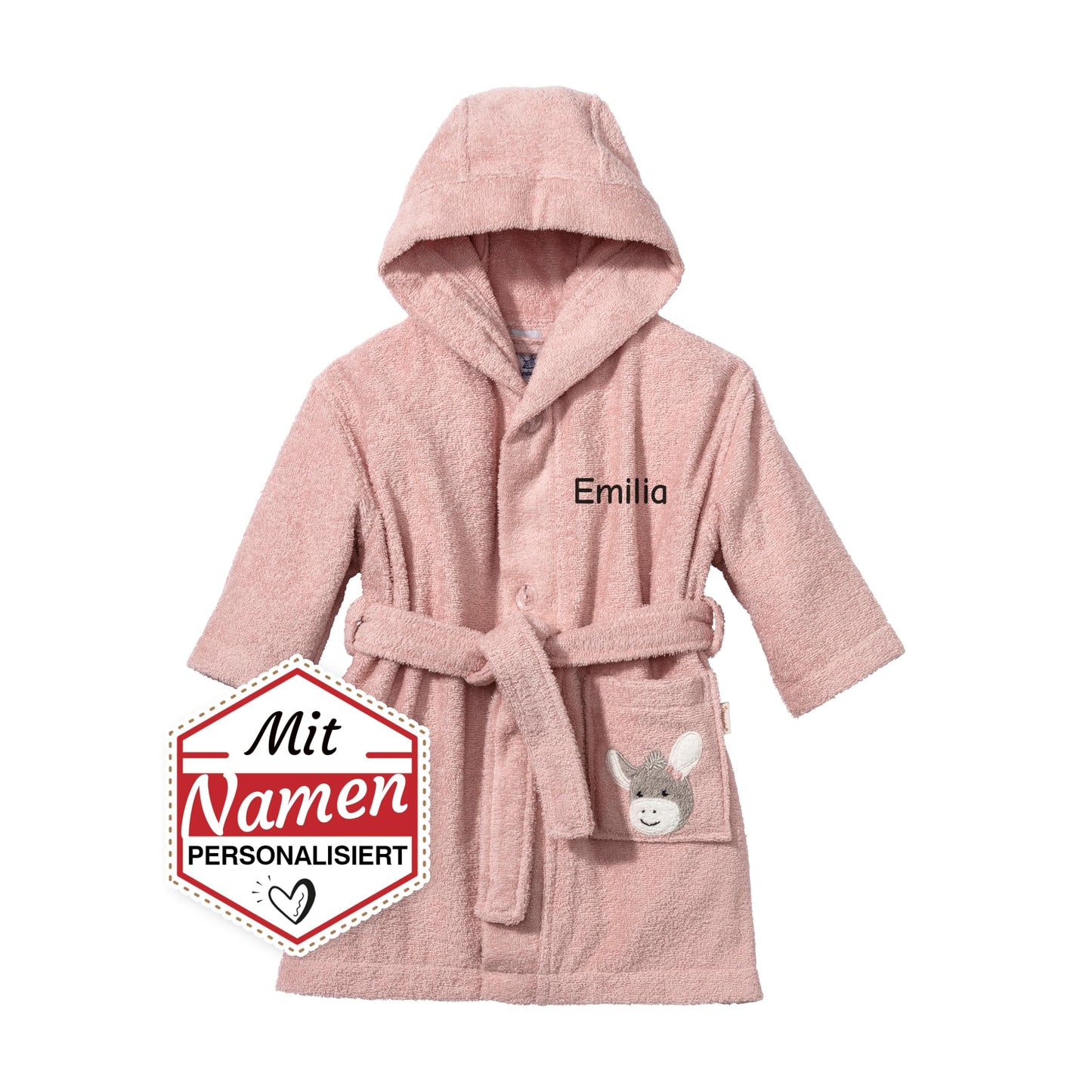 Bērnu halāts LALALO Sterntaler ar izšuvumu un vārdu, 100% kokvilna, personalizēts bērnu halāts ar kapuci (86/92, Emmi Girl Rosa)