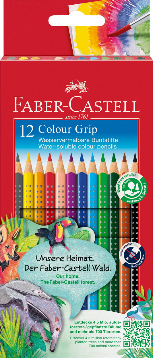 Krāsainie zīmuļi Faber-Castell Colour Grip, 12 gab., neslūstoši