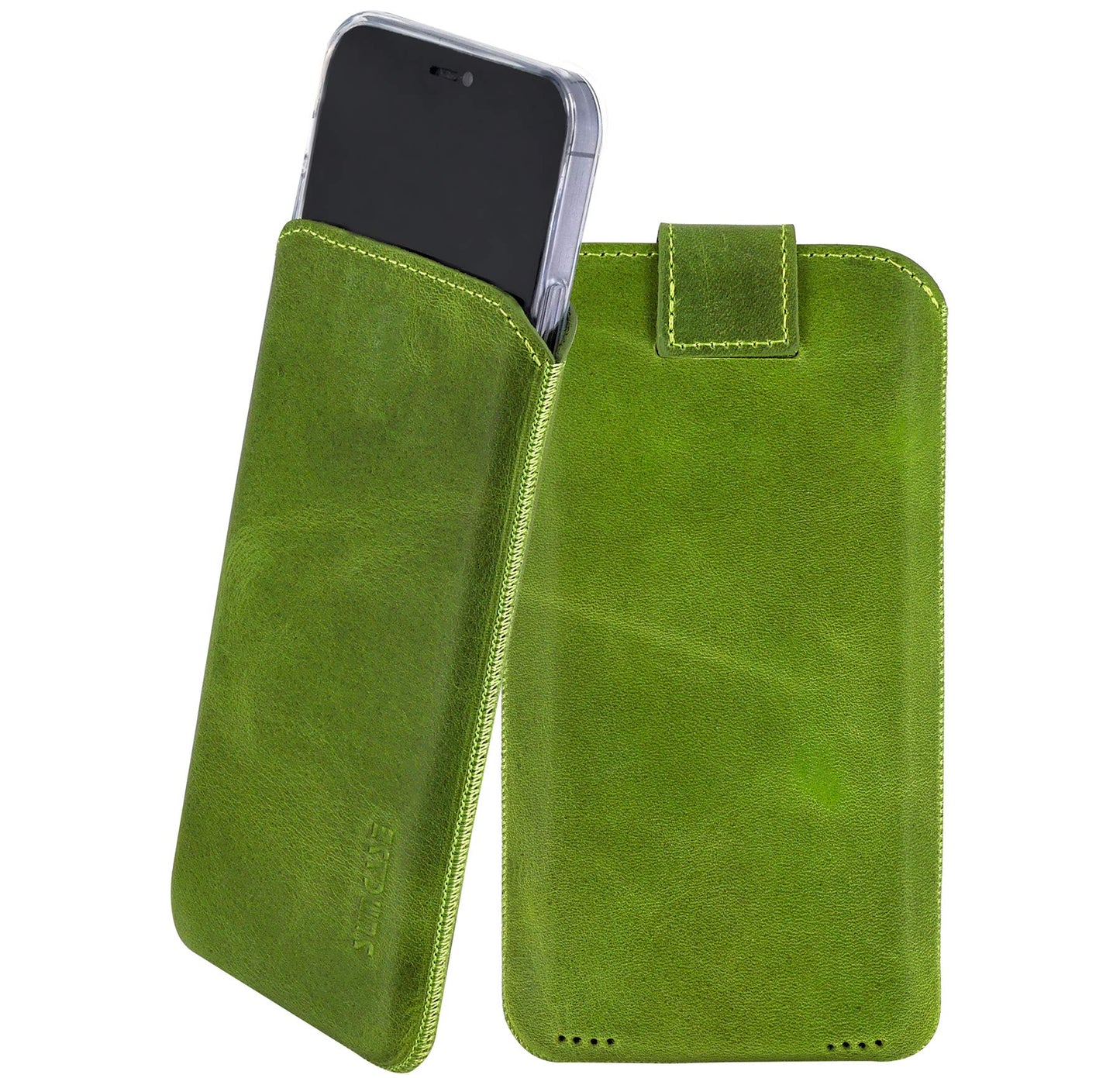iPhone 16 Pro Max (6,9 Zoll) ādas maciņš Suncase ar izvelkamu mēlīti papildu vāciņam, antīki kivi zaļš