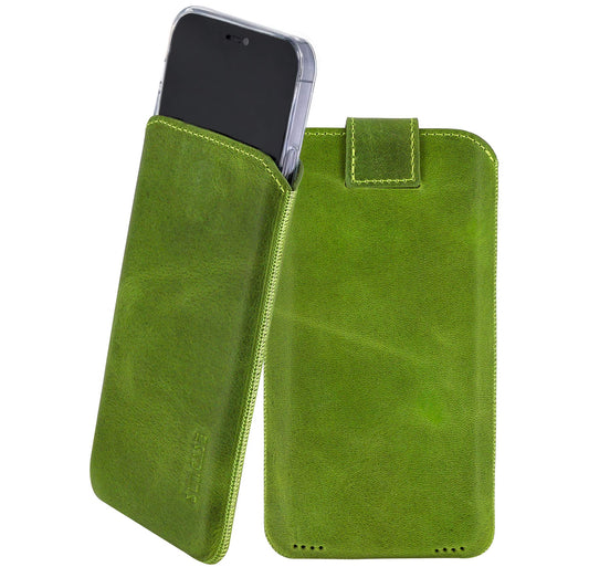 iPhone 16 Pro Max (6,9 Zoll) ādas maciņš Suncase ar izvelkamu mēlīti papildu vāciņam, antīki kivi zaļš