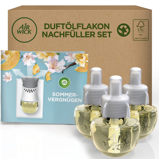 Air Wick smaržīgās eļļas flakons - uzpildes komplekts Sommervergnügen - Life Scents - svaigu ziedu, melones un vaniļas aromāts - 3x19ml