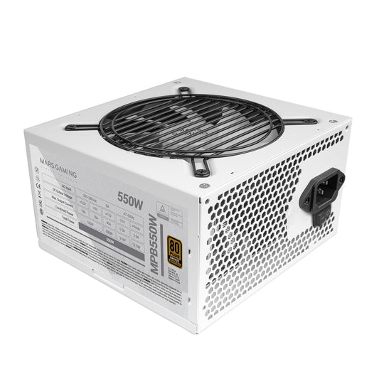 MARSGAMING MPB550 - 550W ATX power supply, 80Plus Bronze, 90% efficiency, 120mm FDB fan with AI-RPM, white, 6-year warranty.
