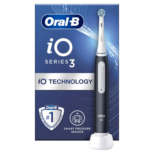 3. Oral-B iO3 elektriskās zobu birstes pieaugušajiem, mātes dienas dāvanas viņai/viņam, 1 zobu birstes galviņa, 3 režīmi ar zobu balināšanu, 2-polārs UK kontaktdakša, melns