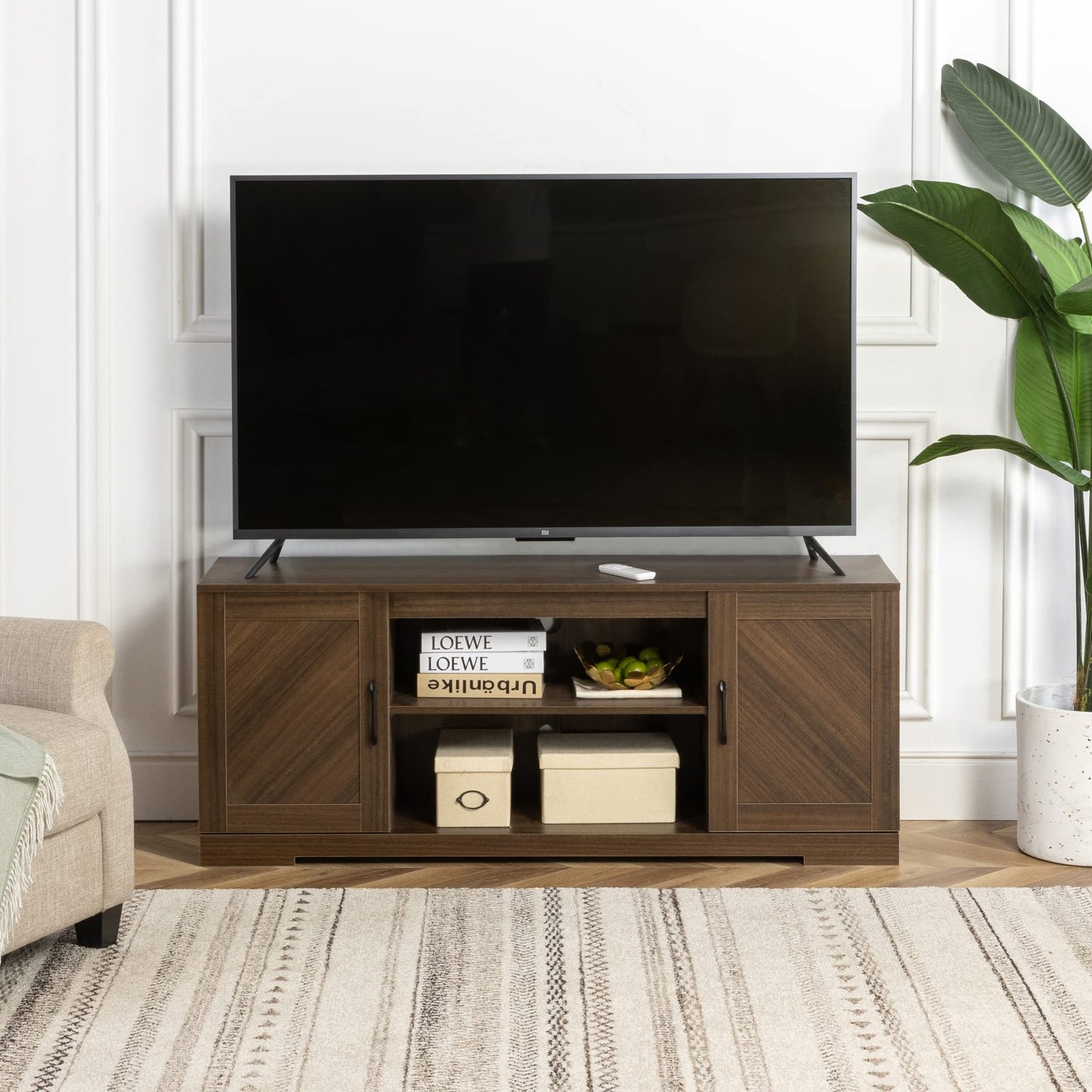 Zinus Bennett TV skapis - TV skapis 147x40x60 cm - Mēbeles ar plauktiem un durvīm - Brūns