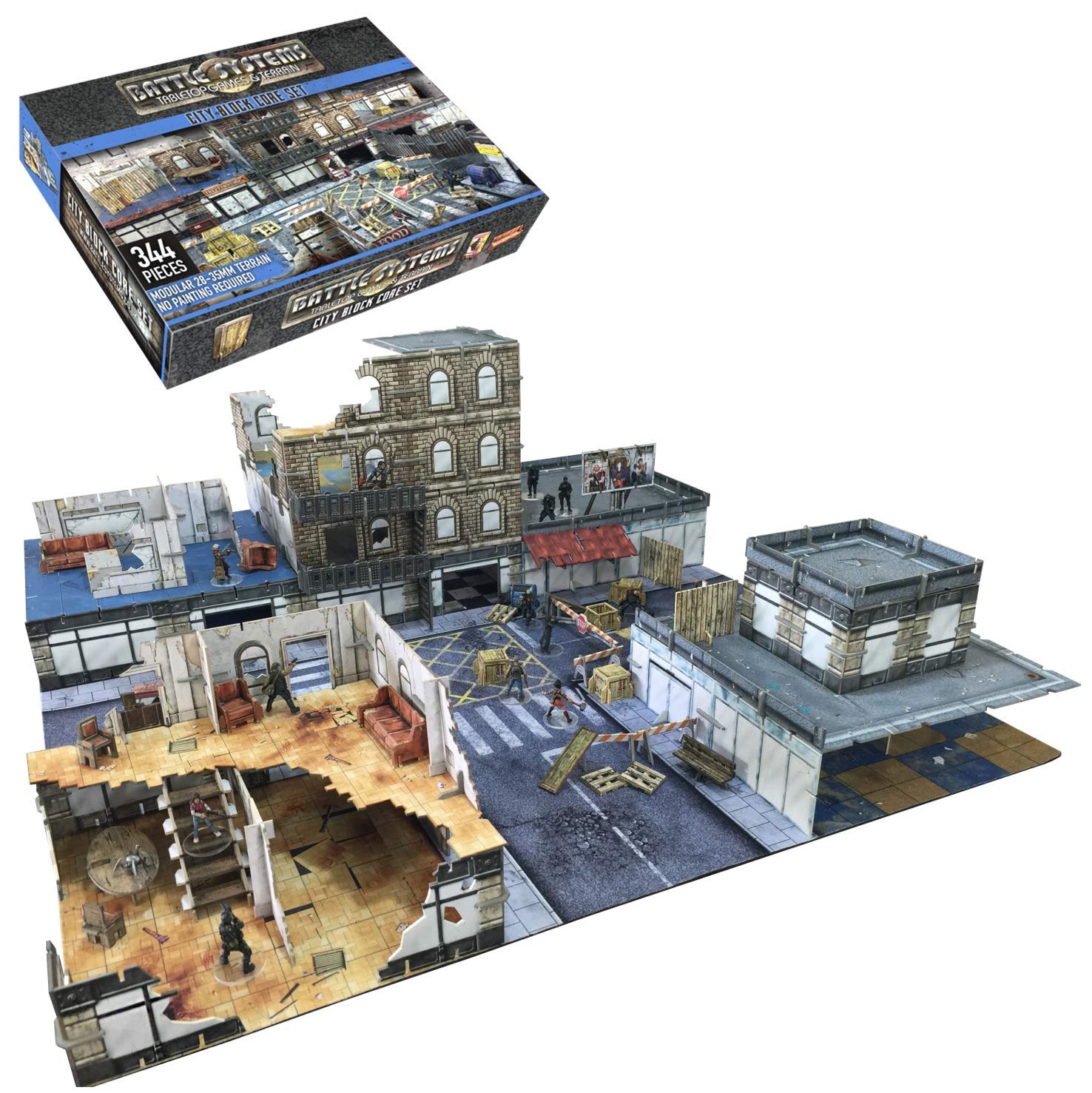 Battle Systems City Block Core Set - Modular terrain for tabletop gaming, includes buildings and streets for immersive play.