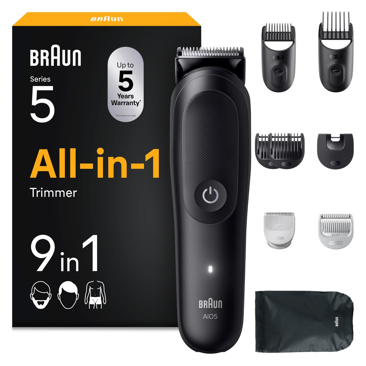 Trimmera komplekts Braun Multigroom All-in-One Series 5 9-in-1, AIO5540, melns