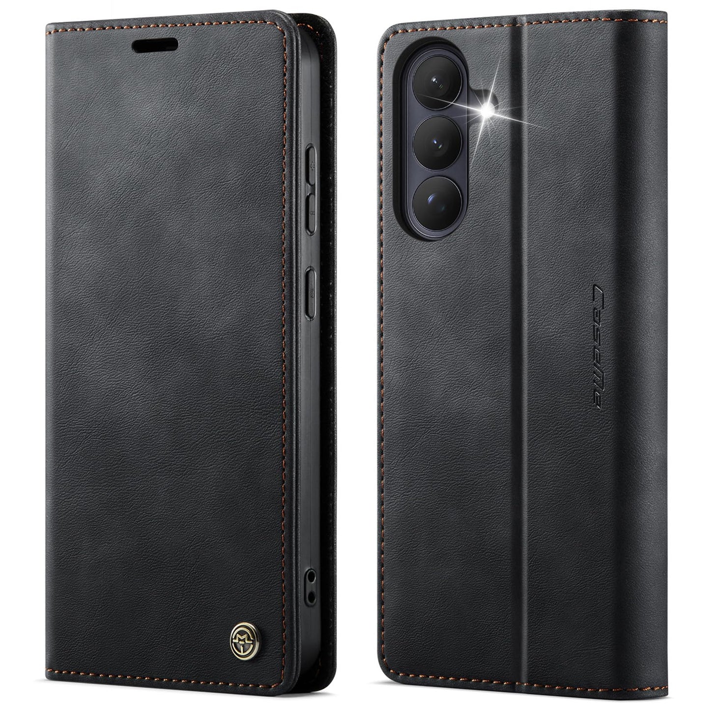 Samsung Galaxy S26 5G maks — owlhold premium ādas maks apvalks, mīksta vintage nubuka āda, salokāms statīvs, karšu nodalījums, atlokāms maciņš, melns