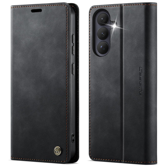 Samsung Galaxy S26 5G maks — owlhold premium ādas maks apvalks, mīksta vintage nubuka āda, salokāms statīvs, karšu nodalījums, atlokāms maciņš, melns