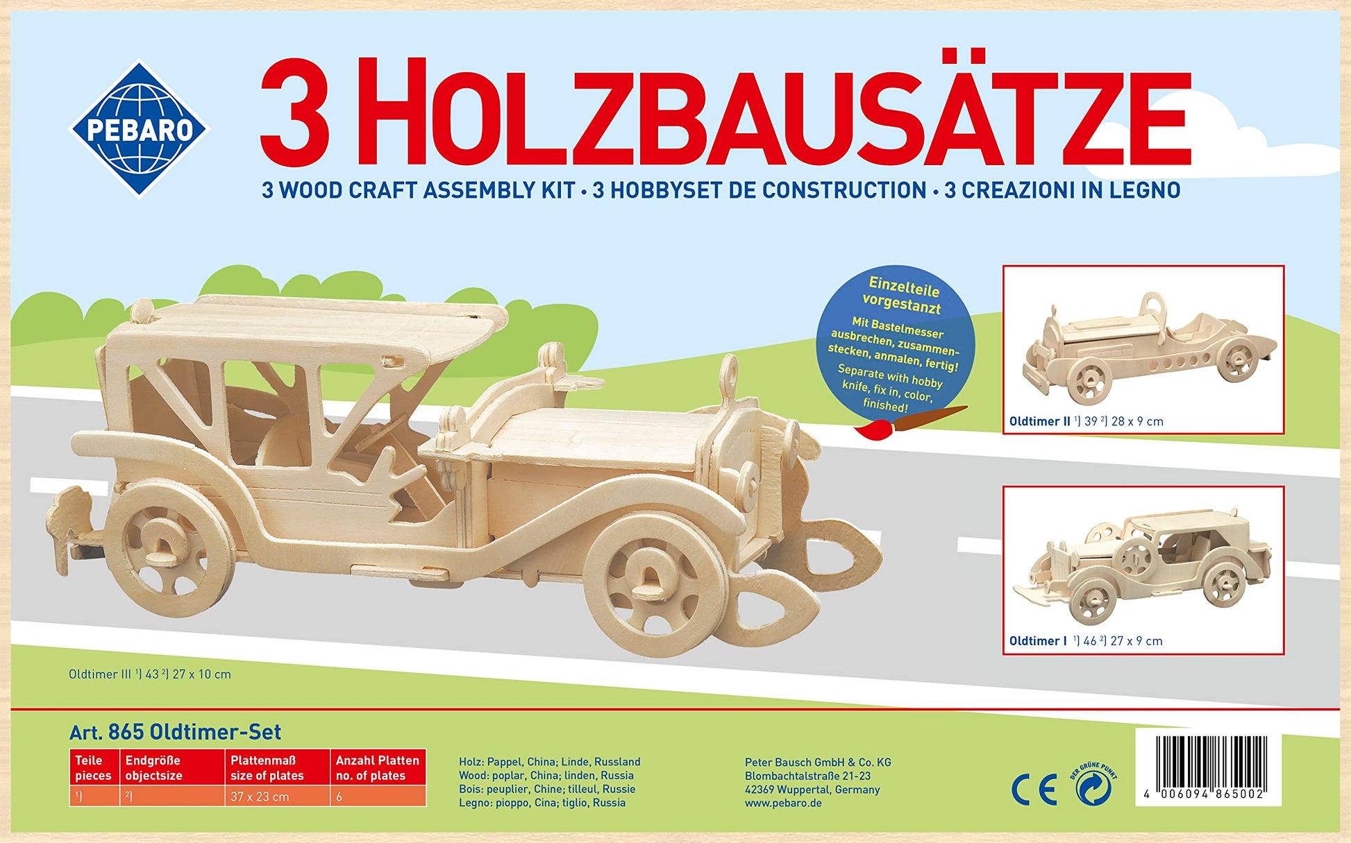 Pebaro 865 koka komplekts - 3D puzles retro automašīnas, iepriekš izgrieztas koka plāksnes, dāvanu ideja.