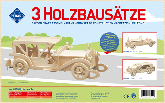 Pebaro 865 koka komplekts - 3D puzles retro automašīnas, iepriekš izgrieztas koka plāksnes, dāvanu ideja.