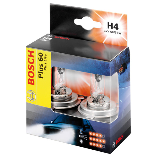 Bosch Autolampa H4 Plus +60 Plus Life 12V/55W divkāršā iepakojumā