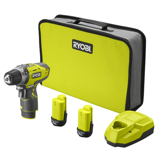 RYOBI akumulatora urbjmašīna - 12 V, 2 ātruma līmeņi, 2 akumulatori 2,0 Ah, 1 lādētājs - R12DD-220S