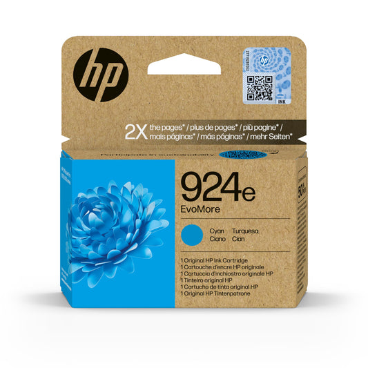 HP 924e EvoMore Cyan - Original printer cartridge for vibrant color printing and high-quality performance.