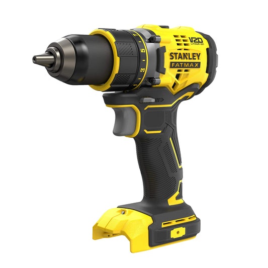 Stanley FatMax 18V Cordless Drill SFMCD720B - 80 Nm torque, brushless motor, metal gearbox, LED light, belt clip included.