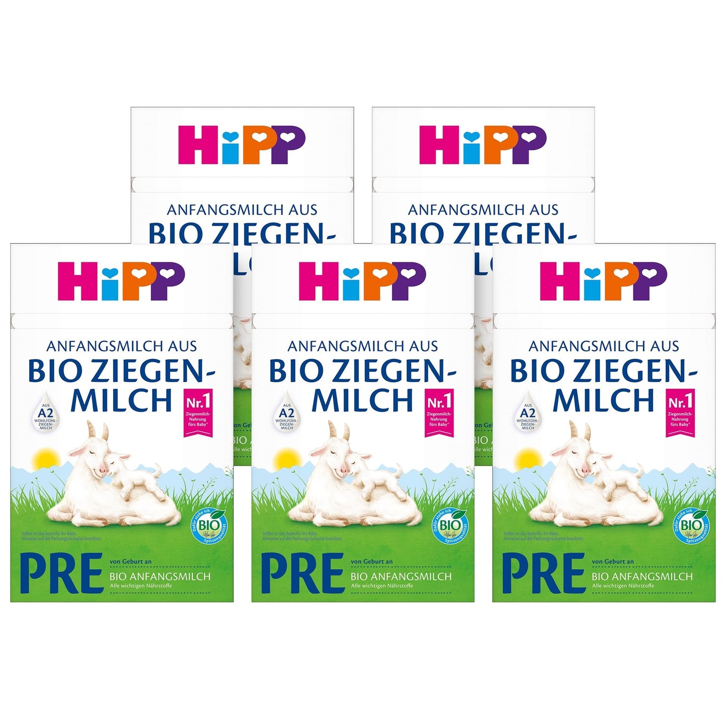 Zīdaiņu maisījums HiPP PRE no bioloģiska kazas piena (5 x 400 g), no dzimšanas, ar GOS, tikai laktoze, A2 beta kazeīns, viegli sagremojams