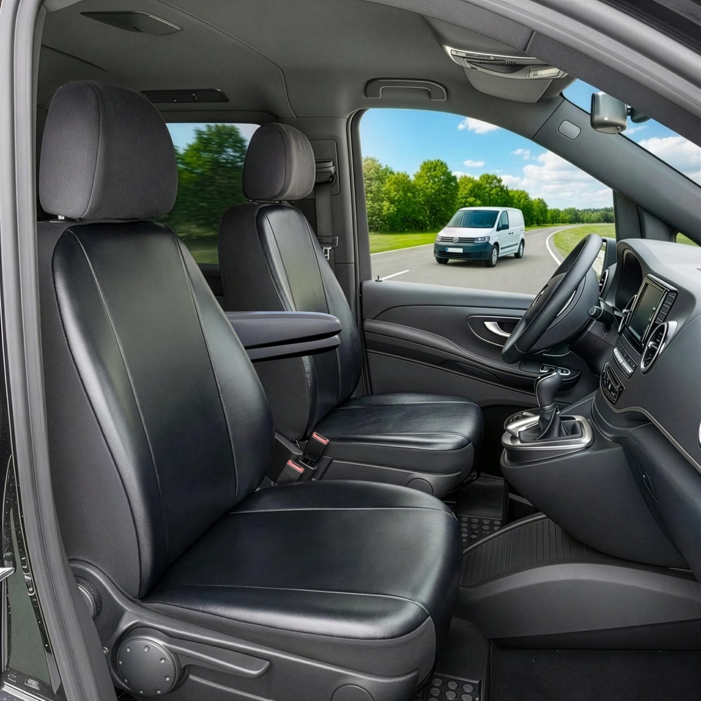 Auto sēdekļu pārvalki WALSER precīzas formas, transportiera aizsargpārvalks no mākslīgās ādas, saderīgs ar Mercedes-Benz Viano/Vito, 2 atsevišķi sēdekļu pārvalki ar iekšējo roku balstu