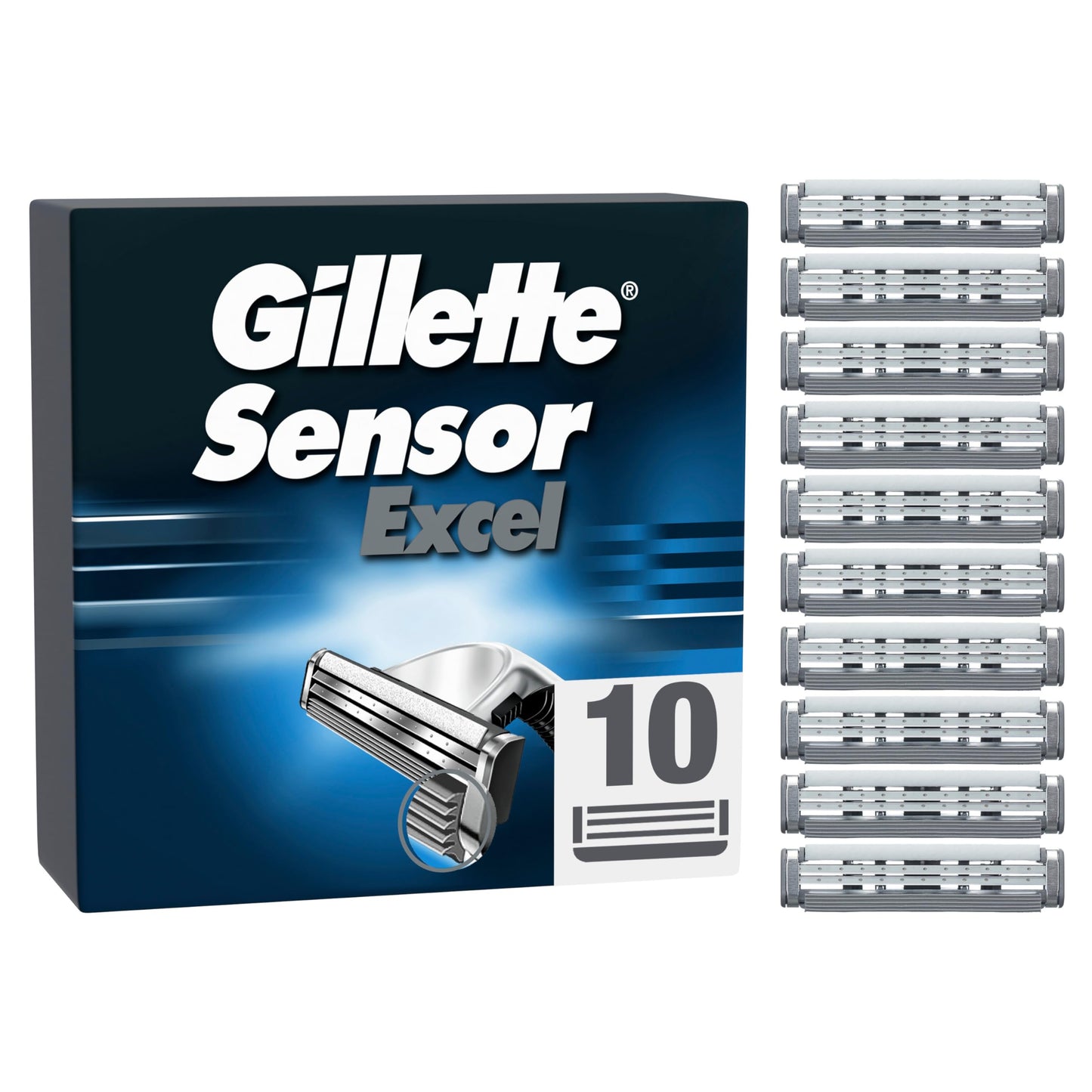 Gillette Sensor Excel skūšanās asmeņi vīriešiem, 10 oriģinālie rezerves asmeņi