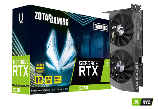 Zotac GeForce RTX 3050 Twin Edge 8GB GDDR6 - Dual-fan cooling, ray tracing, and high-performance gaming graphics card.