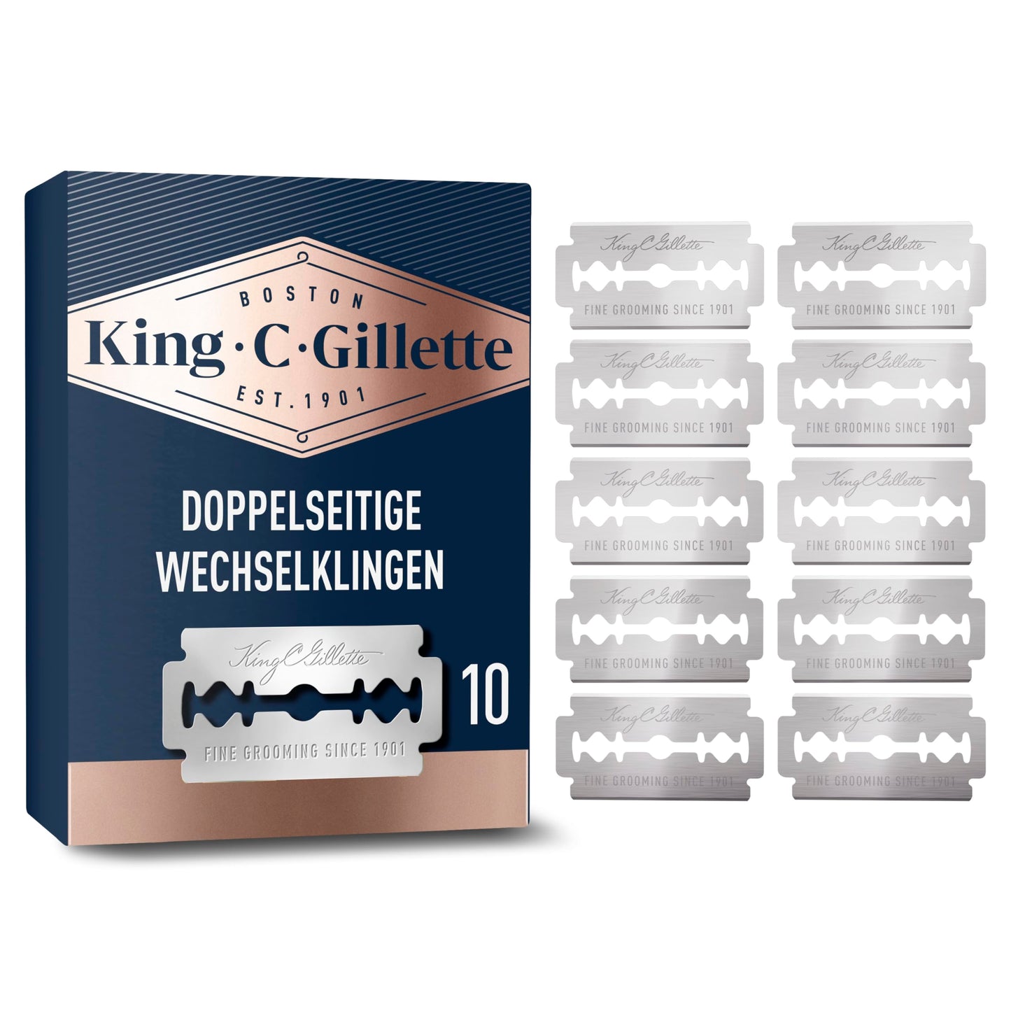 Drošības skuvekļa asmeņi King C. Gillette vīriešiem, 10 oriģinālās rezerves asmeņi