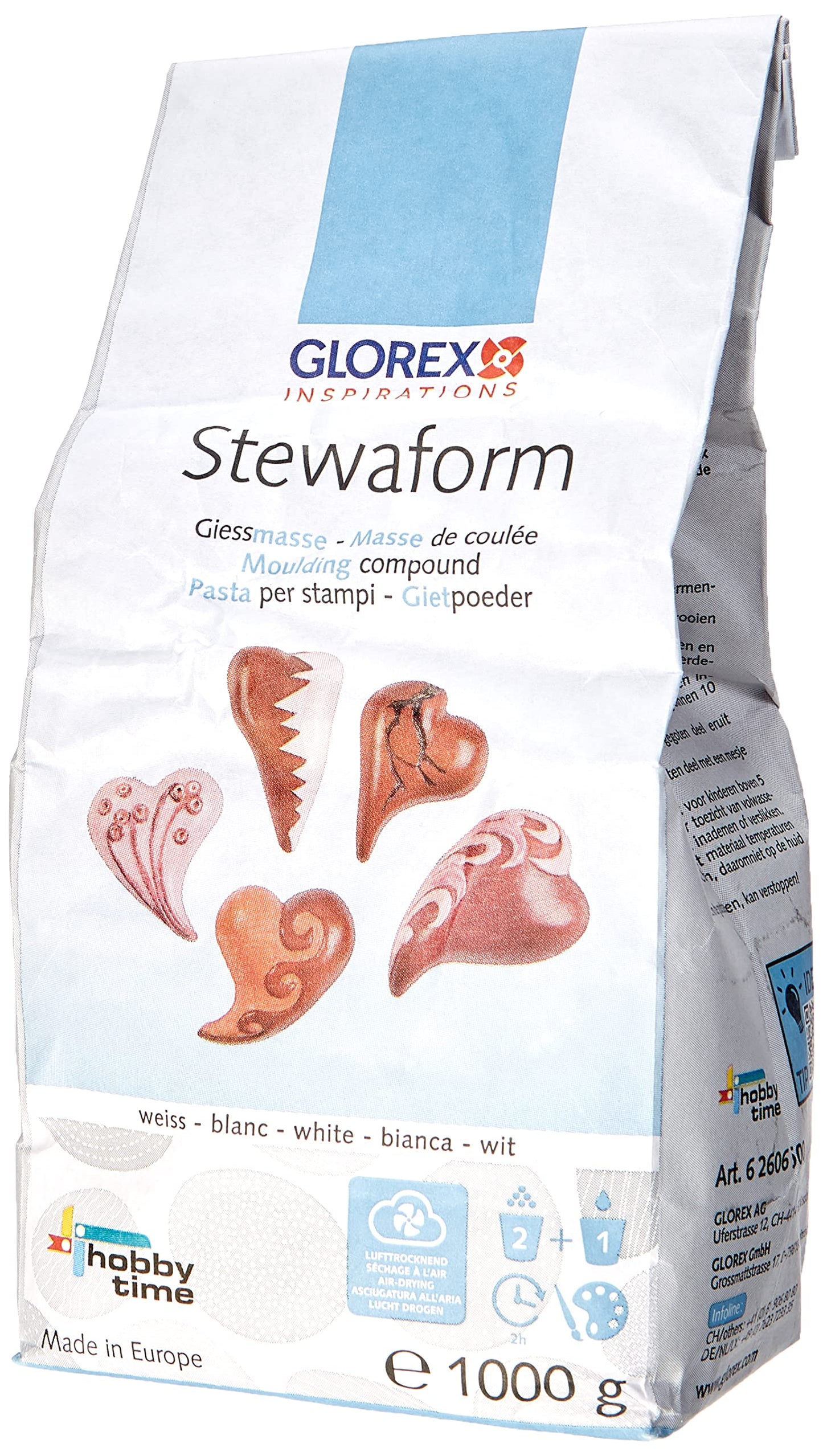 GLOREX Stewaform liešanas masa, balta, 1000 g, universāli lietojama, žūst gaisā, krāsojama