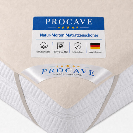 Matracis virskārta PROCAVE no 100% kokvilnas, dabīgs elpojošs matrača aizsargs, augstas kvalitātes Molton virskārta matrača aizsardzībai, Premium kvalitāte, ražots Vācijā, 120x200 cm