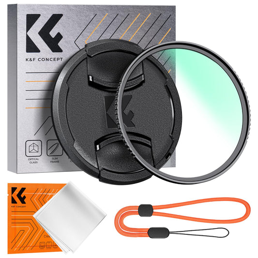 K&F Concept UV filtrs 77mm ar objektīva vāciņu, tīrīšanas drānu, aizsargfiltrs ar 18 slāņu nanopārklājumiem (Nano Klear)