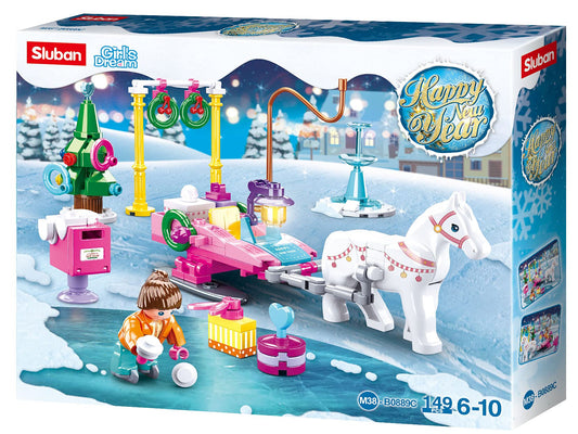 Sluban M38-B0889C - Multicolored horse and sleigh set from the New Year series, one size, perfect for creative play.