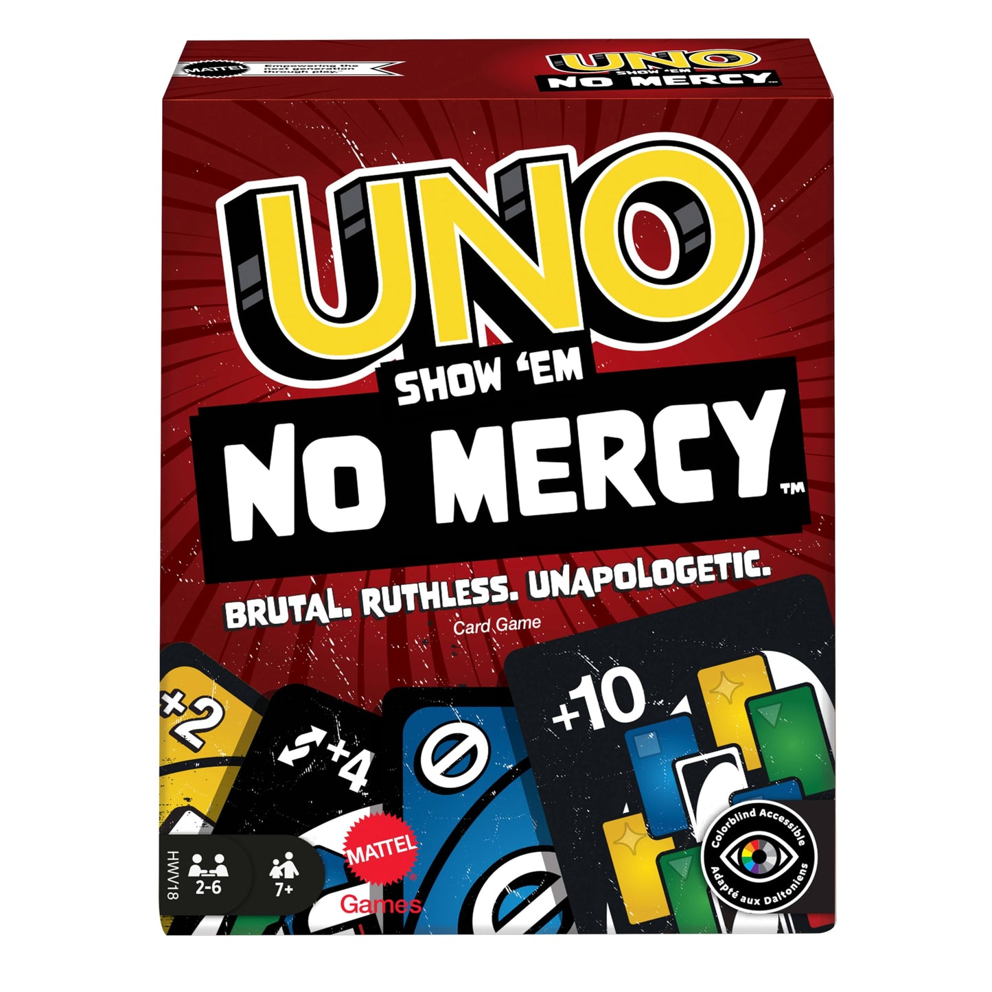 UNO kāršu spēle Mattel Games UNO Show ‘Em No Mercy, 7+, 2–6 spēlētājiem