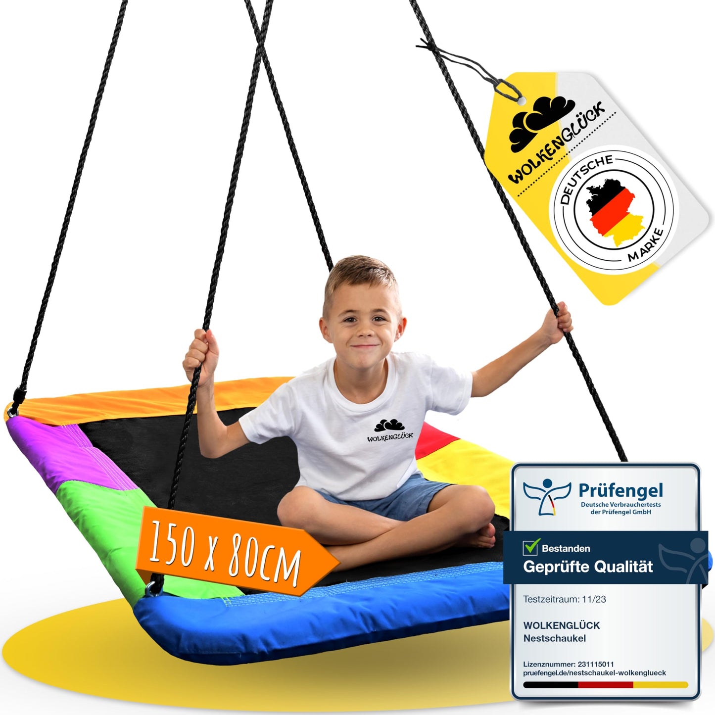 WOLKENGLÜCK® 3-in-1 taisnstūrveida ligzdu šūpoles [150x80 cm] - augstumā regulējamas āra un iekštelpu šūpoles bērniem un pieaugušajiem [līdz 200 kg] - tīklveida šūpoles ar 3 piekāršanas variantiem