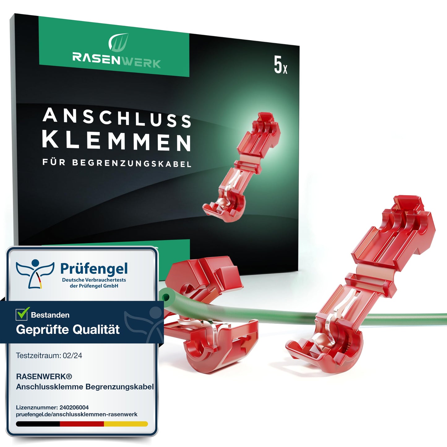 RASENWERK® - pieslēguma spailes robotam zāles pļāvējam robežvadam un uzlādes stacijai, T-veida atzaru savienotāji, atzaru spailes, caurduršanas savienotāji - saderīgi ar Gardena, Husqvarna, Yard Force - sarkani - 5 gab.