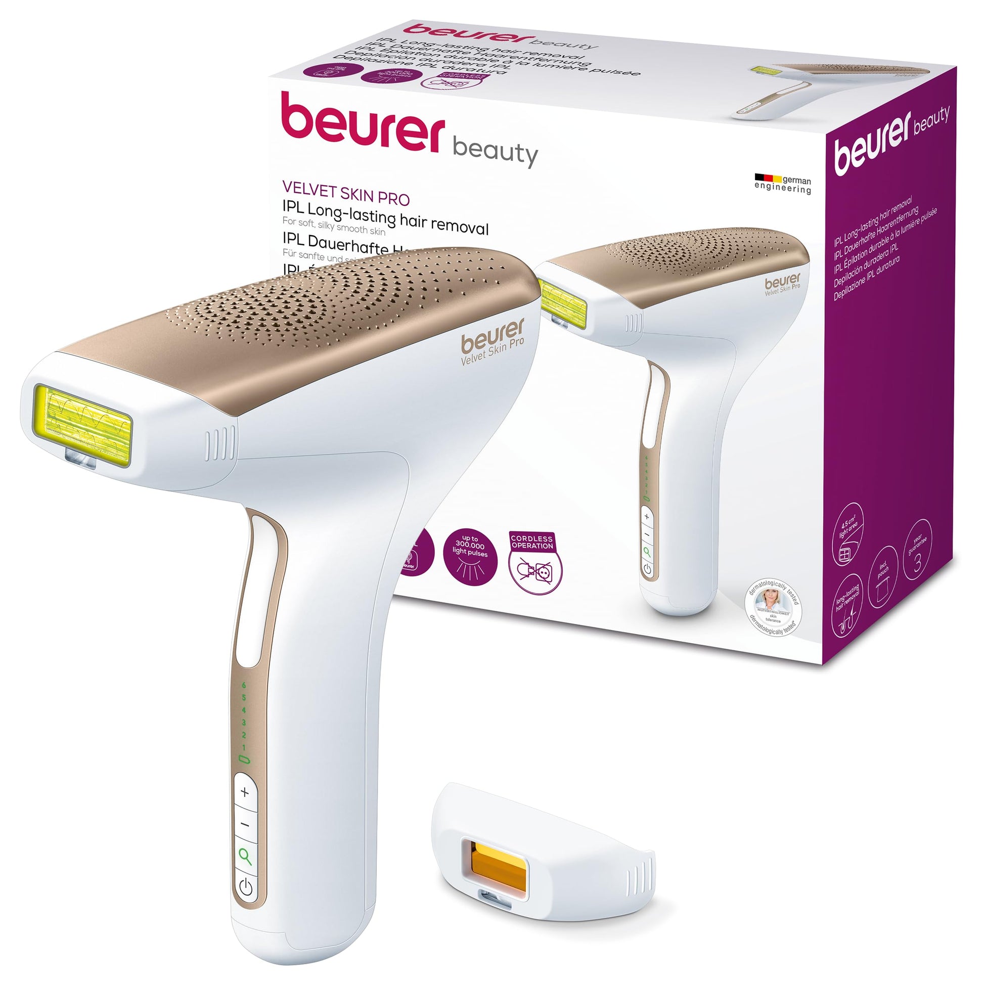 Beurer IPL Velvet Skin Pro - bezvadu ilgstoša matu noņemšana, klīniski pārbaudīta, 300 000 gaismas impulsu.