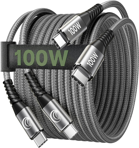 USB C uz USB C kabelis 100W, Yosou, 2 gab. 3M+3M, PD 3.0 ātrās uzlādes kabelis, neilona USB Type-C uzlādes kabelis iPhone 17 16 15 Pro Max, Samsung S25 S24 S23 S22 S21, iPad, MacBook Air, Pixel, Switch