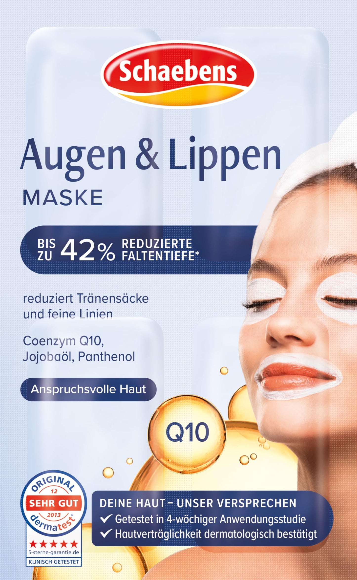 Acu un lūpu maska Schaebens pret grumbām ar jojobas eļļu, Q10 un pantenolu, visiem ādas tipiem, 4 x 1.5 ml