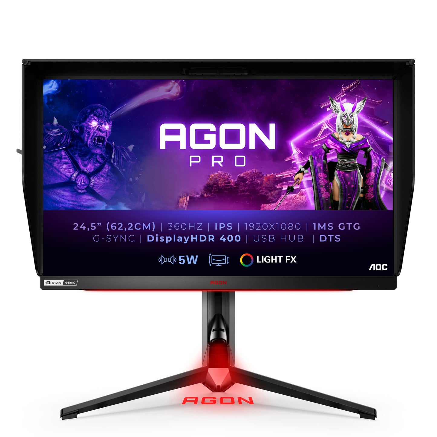 AOC Agon Pro AG254FG - 25" FHD gaming monitor, 360Hz, 1ms, G-Sync Ultimate, HDMI, DisplayPort, USB hub, black/red