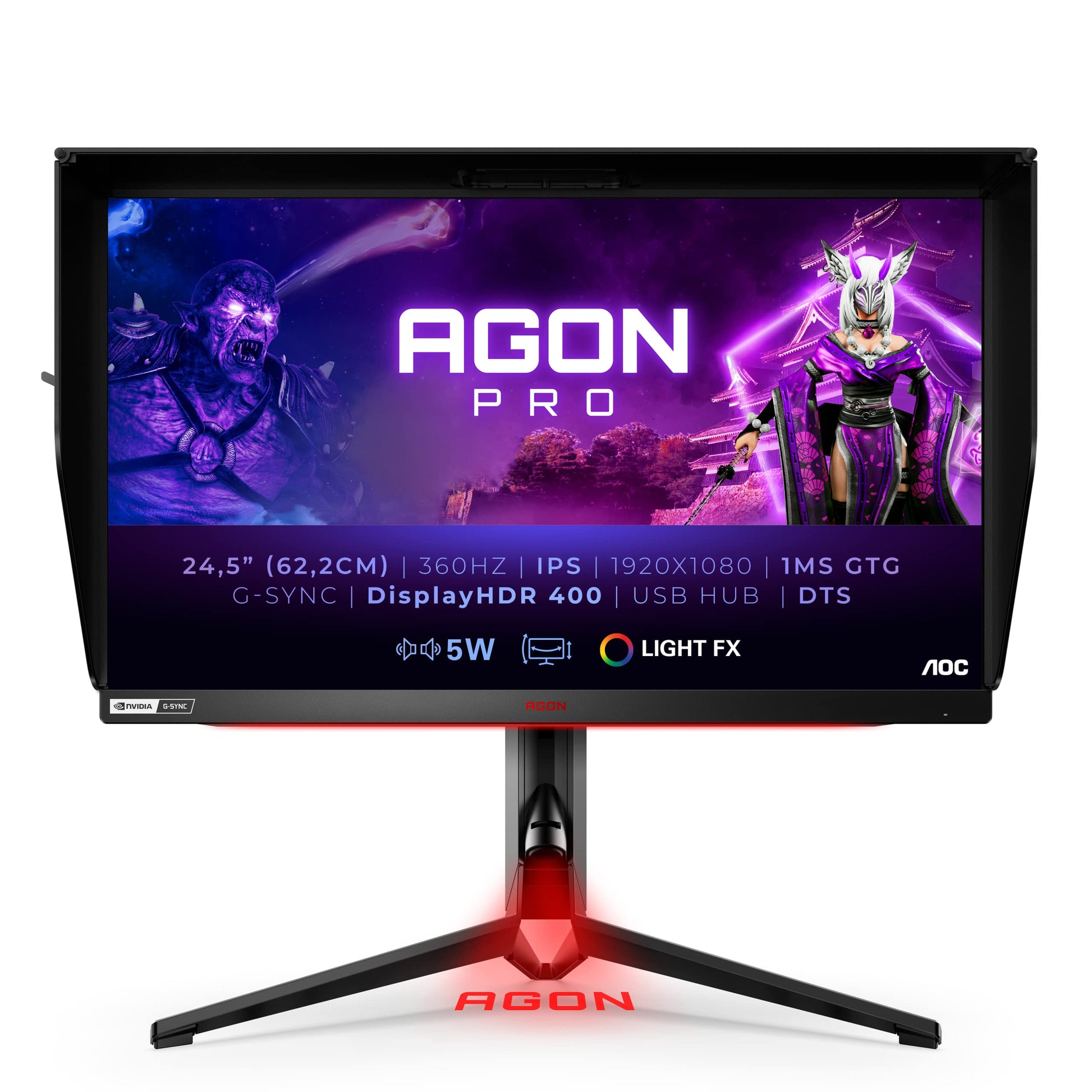 AOC Agon Pro AG254FG - 25" FHD gaming monitor, 360Hz, 1ms, G-Sync Ultimate, HDMI, DisplayPort, USB hub, black/red
