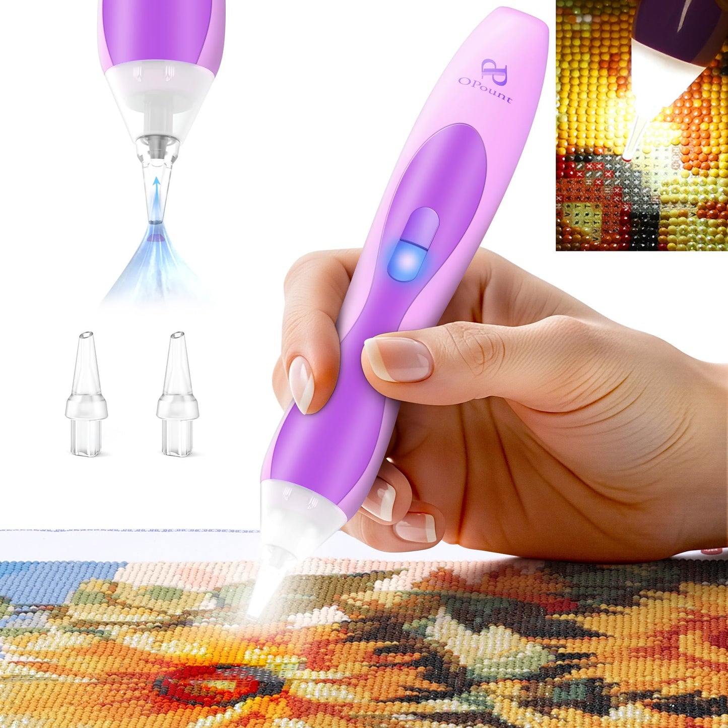 Elektriskais diamond painting zīmulis ar gaismu, vakuuma sūcējs, PP OPOUNT