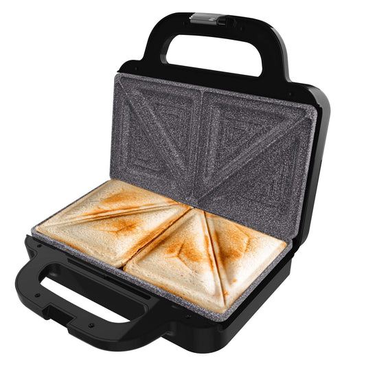 Cecotec Sandwichmaker Rock'nToast Deep Classic, 1000 W, lielāka platums, trīsstūrveida plāksnes, vienmērīga grauzdēšana, RockStone pārklājums, jauda 2 sviestmaizēm, bez PFOA.