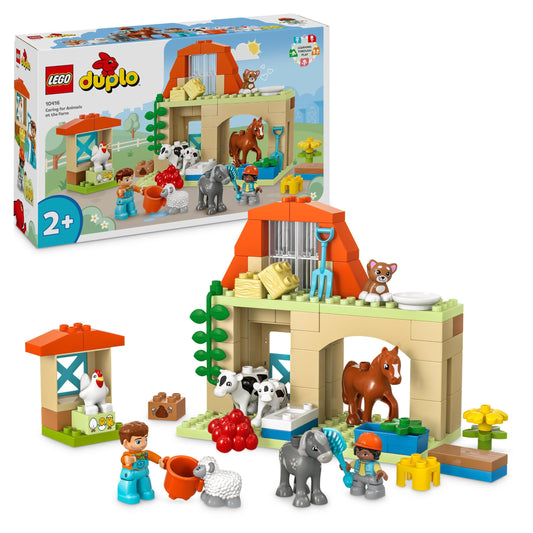 LEGO DUPLO Town Dzīvnieku kopšana - Rotaļlieta ar lauku dzīvnieku figūrām, piemērota bērniem no 2 gadiem, lomu spēlēm.