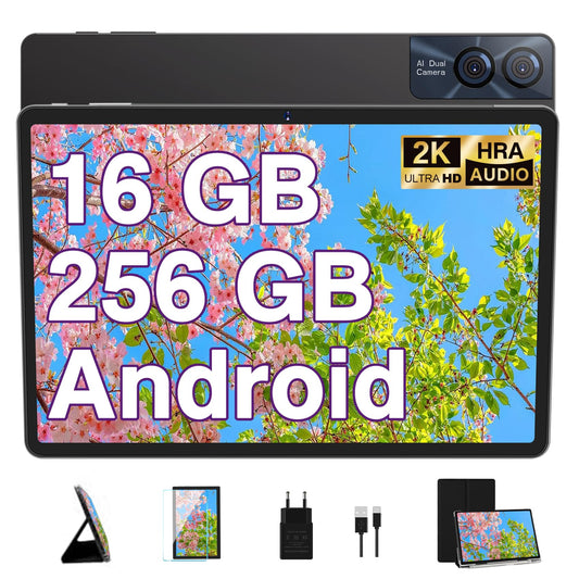 Jaunākais planšetdators 11 collas Android 13 16GB RAM+256GB ROM+TF 1TB, 2K displejs 2000 * 1200, Octa-Core, 8600mAh, 5G WLAN, GPS, BT 5.0, 13MP+5MP, Type-C, metāla korpuss, ar vāciņu, tastatūru un peli, melns