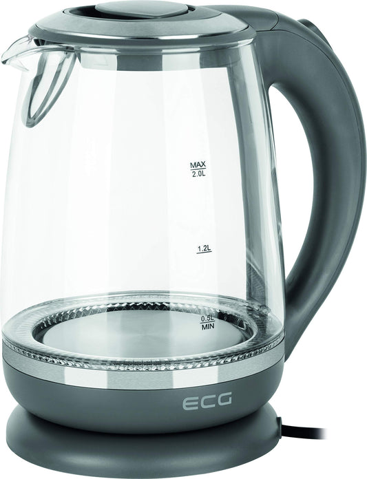 ECG RK 2020 Grey Glass tējkanna - Elegant design, 1.7L capacity, rapid boiling, automatic shut-off feature.