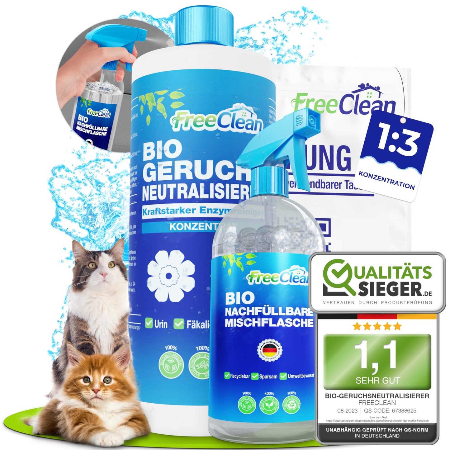 FreeClean® Bio smaku neitralizētāja koncentrāts 1000ml ar maisīšanas pudeli