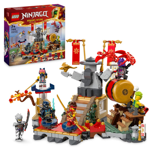 LEGO NINJAGO turnīra arēnas piedzīvojumu - nindzju spēļu komplekts ar 6 minifigūrām, kolekcionējams būvkomplekts.