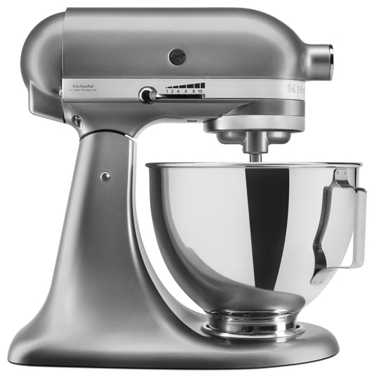 KitchenAid 5KSM95PSECU virtuves kombains (4,3 L, aizsargpārsegs, 275 vati, plakanais maisītājs, mīcīšanas āķis un putotājs) sudraba [enerģijas klase A]